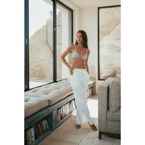 NWT Deia Linen Blend Hi Waist Straight Leg Pant Slit Ankle Pockets M Cloud #2996